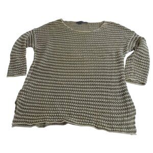 360 Sweater Beige Stripe Open Knit Pullover Tunic Top Women Size S Linen Beach